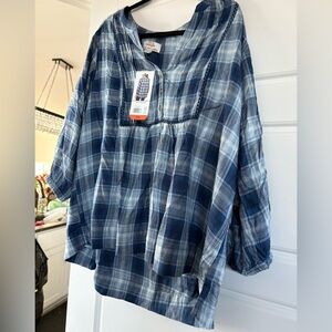 Woman’s Plaid Wrangler Pleaded Style Lacey Trim Stitch Super soft Roomy New XXL